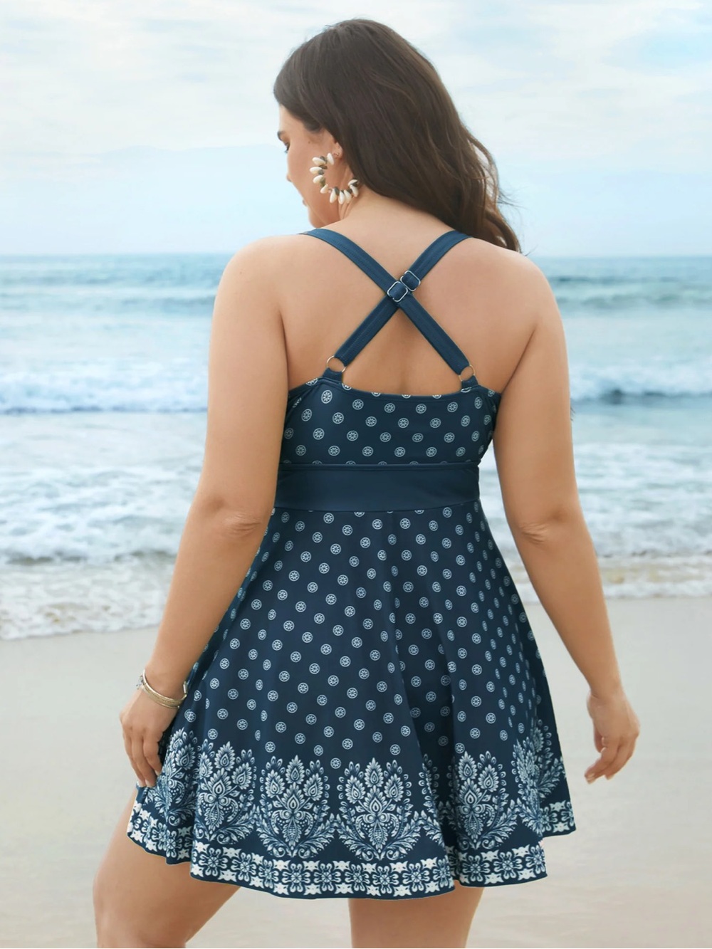 NWT BloomChic Boho Print Waist-Tie Surplice Neck Swim Dress Size 14-16 - Picture 2 of 10